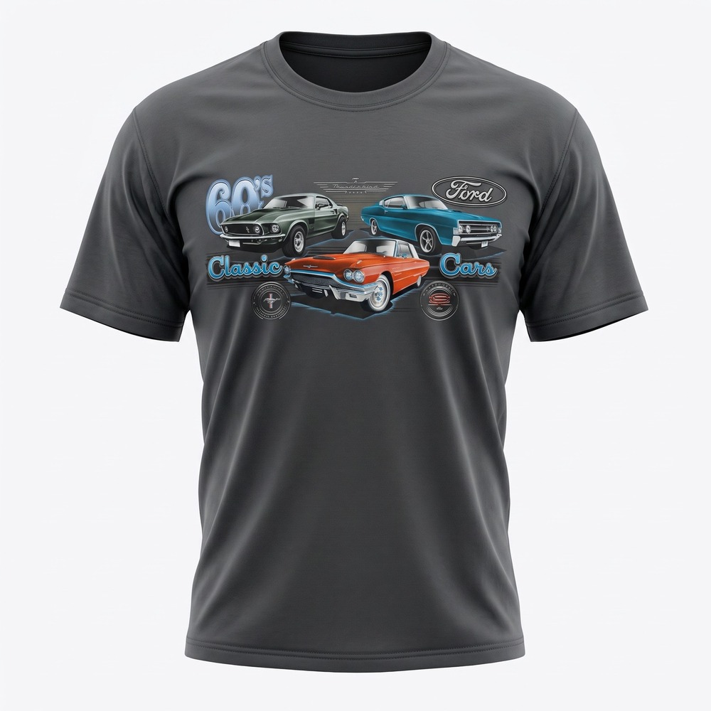 Newport Blue Ford 60s Classic Cars T-Shirt Mens XXL Gray Graphic Tee
